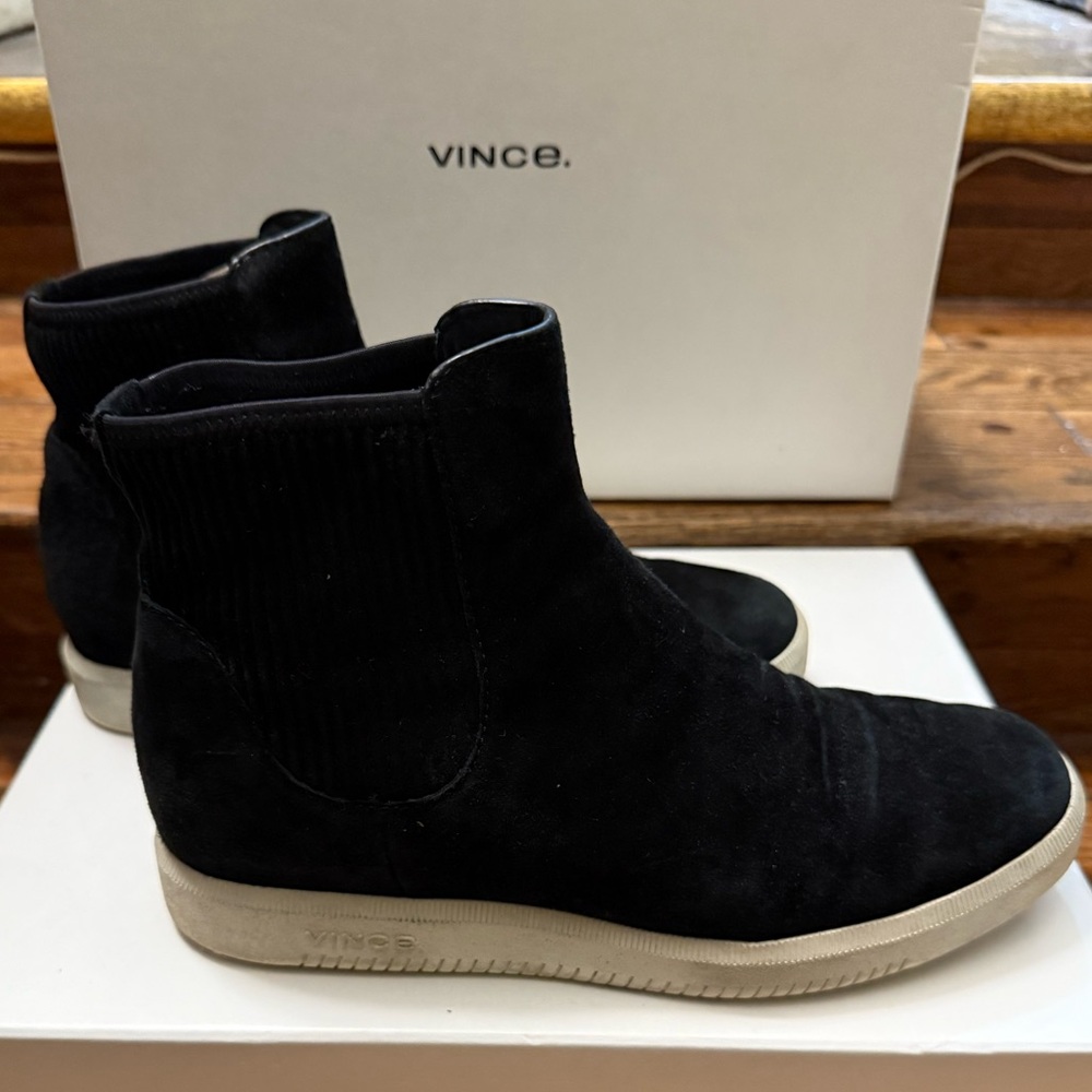 Vince Ilona Black Moleskin Sneakers, Size 6.5 Medium